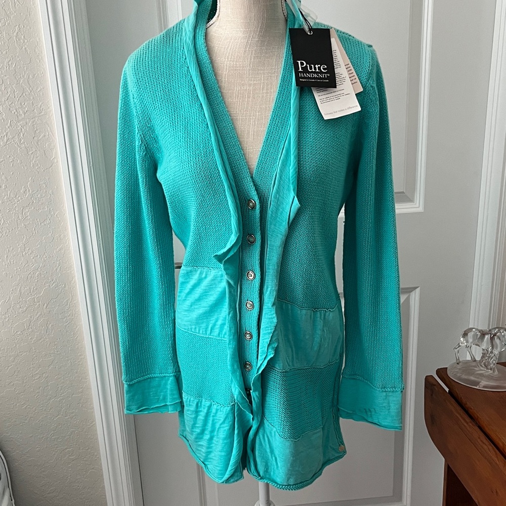 Shannon Pessero Pure Handknit Button Up V Neck Long Cardigan BOHO NWT SZ L /XL